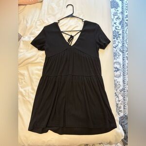 Black Short Sleeve Dress with Tie Back